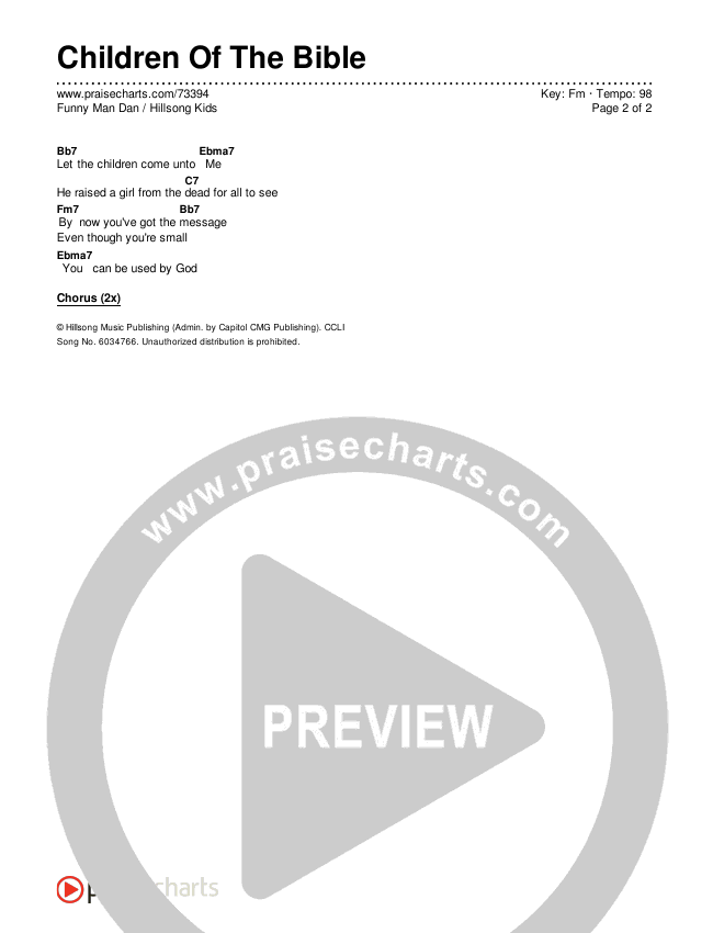 Children Of The Bible Chords & Lyrics (Hillsong Kids / Funny Man Dan)