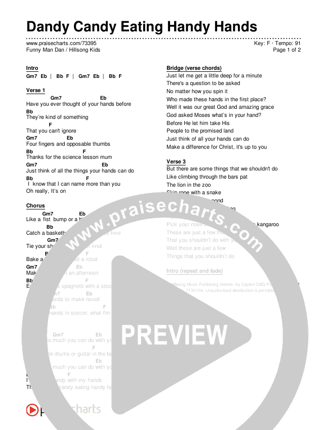 Dandy Candy Eating Handy Hands Chords & Lyrics (Hillsong Kids / Funny Man Dan)