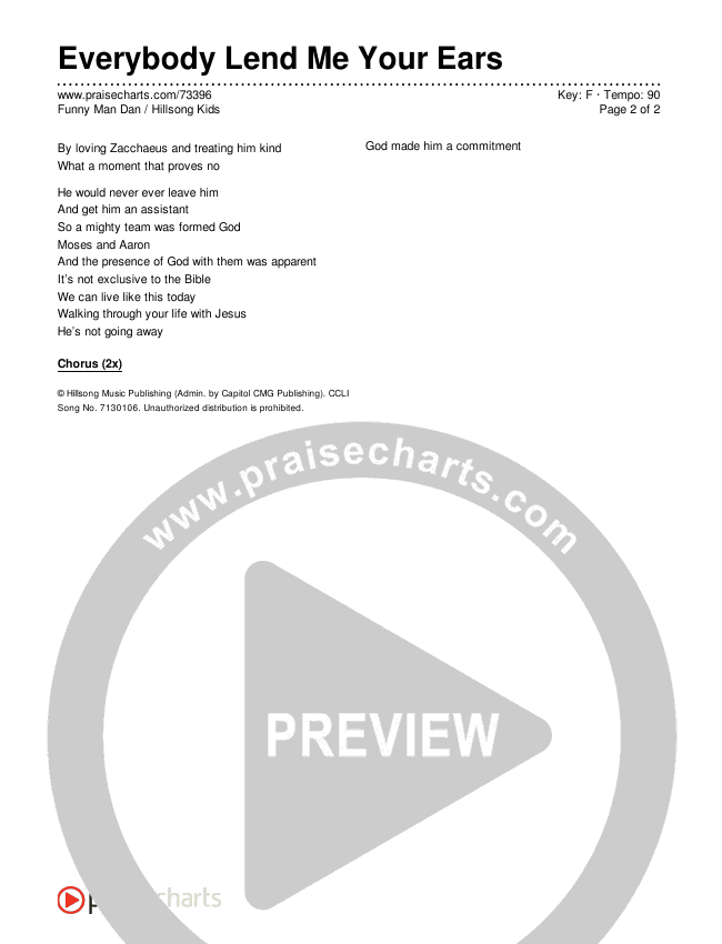 Everybody Lend Me Your Ears Chords & Lyrics (Hillsong Kids / Funny Man Dan)