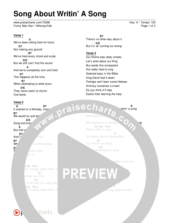 Song About Writin’ A Song Chords & Lyrics (Hillsong Kids / Funny Man Dan)