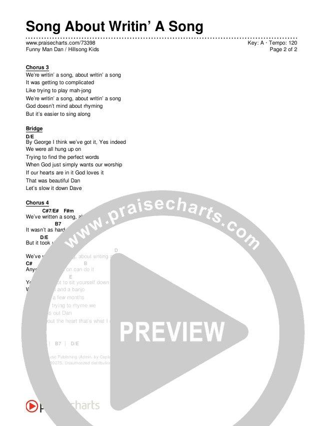 Song About Writin’ A Song Chords & Lyrics (Hillsong Kids / Funny Man Dan)