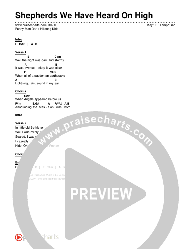 Shepherds We Have Heard On High Chords & Lyrics (Hillsong Kids / Funny Man Dan)