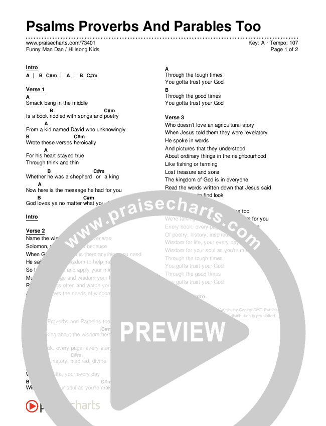 Psalms Proverbs And Parables Too Chords & Lyrics (Hillsong Kids / Funny Man Dan)