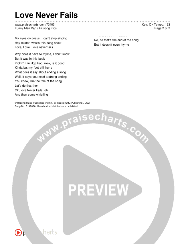 Love Never Fails Chords & Lyrics (Hillsong Kids / Funny Man Dan)