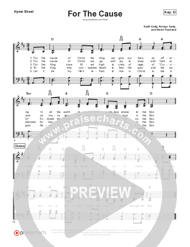 For The Cause Hymn Sheet (Keith & Kristyn Getty)
