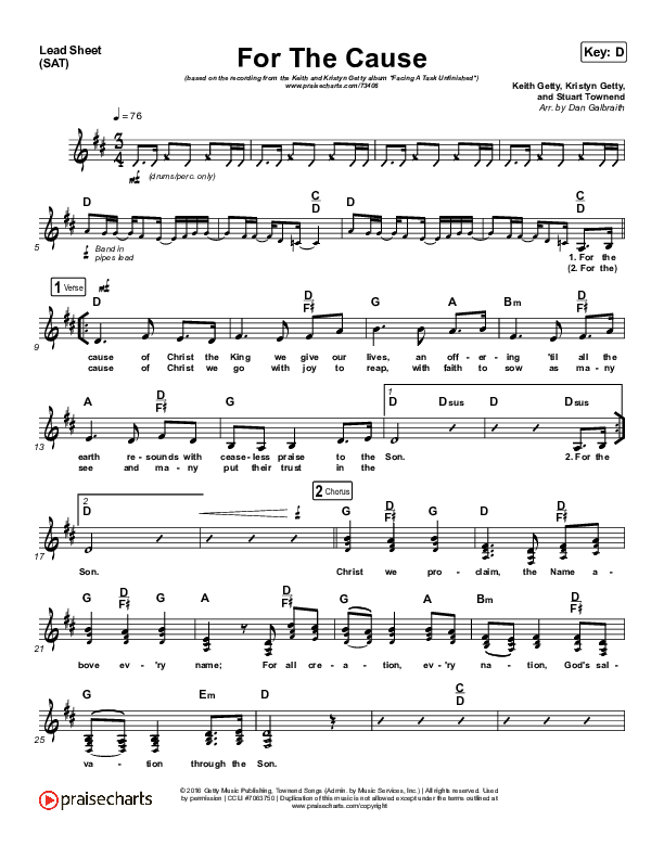For The Cause Lead Sheet (SAT) (Keith & Kristyn Getty)