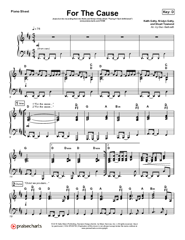 For The Cause Piano Sheet (Keith & Kristyn Getty)