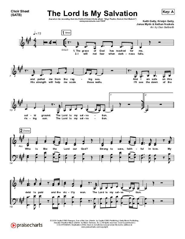 The Lord Is My Salvation Choir Sheet (SATB) (Keith & Kristyn Getty)