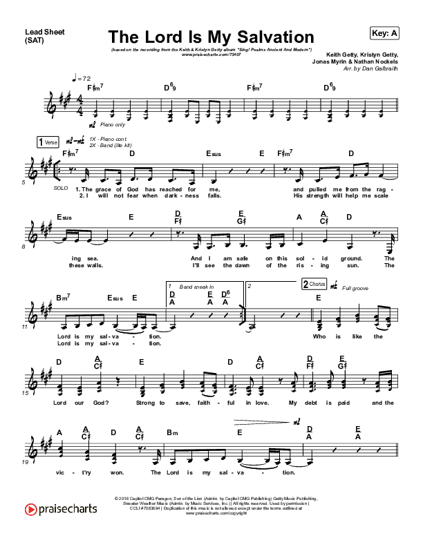 The Lord Is My Salvation Lead Sheet (SAT) (Keith & Kristyn Getty)