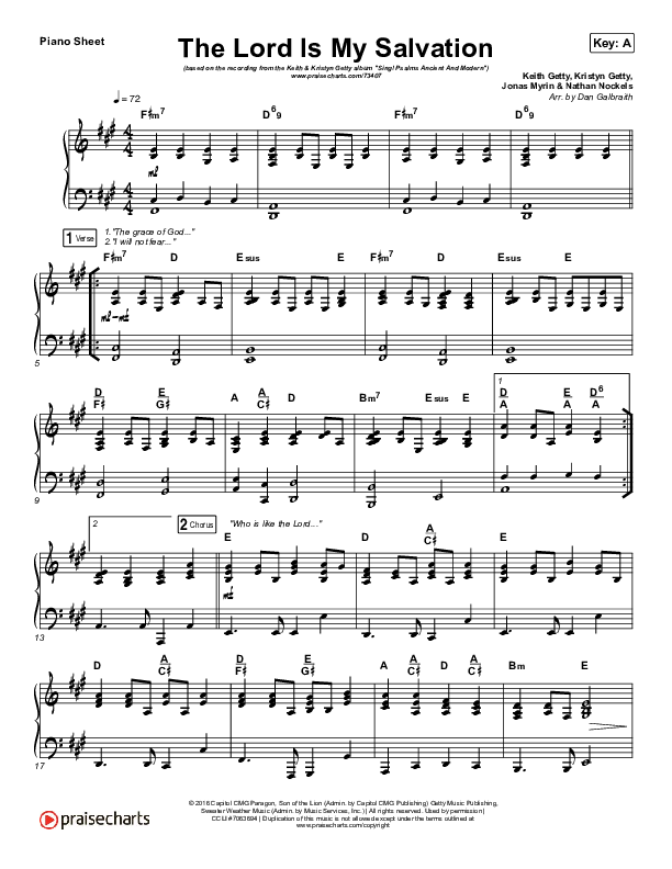 The Lord Is My Salvation Piano Sheet (Keith & Kristyn Getty)