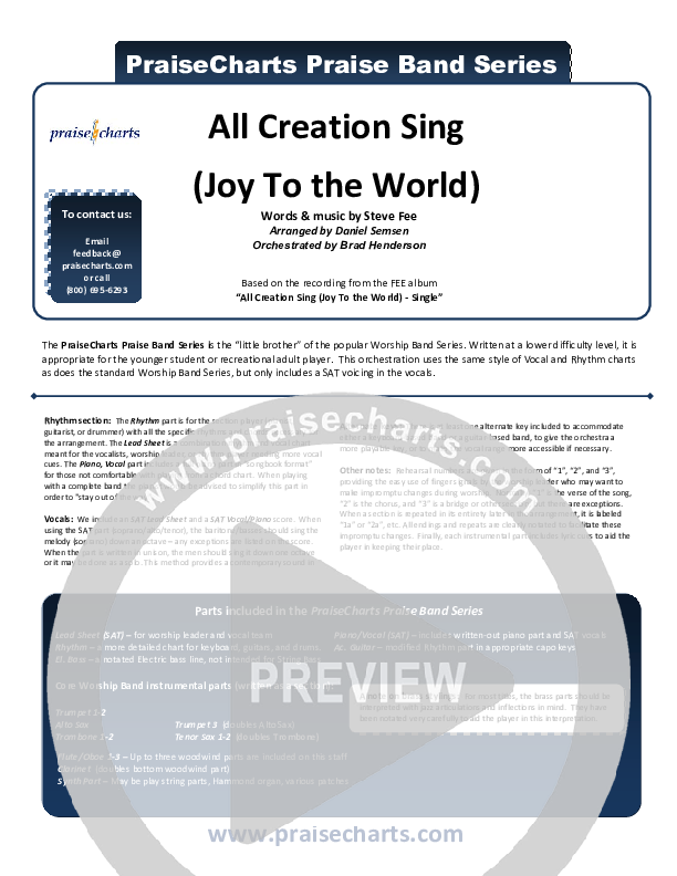 All Creation Sing (Joy To The World) Cover Sheet (FEE Band)