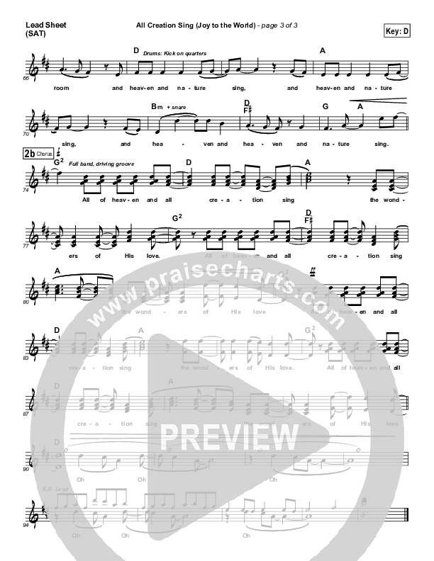 All Creation Sing (Joy To The World) Lead Sheet (FEE Band)
