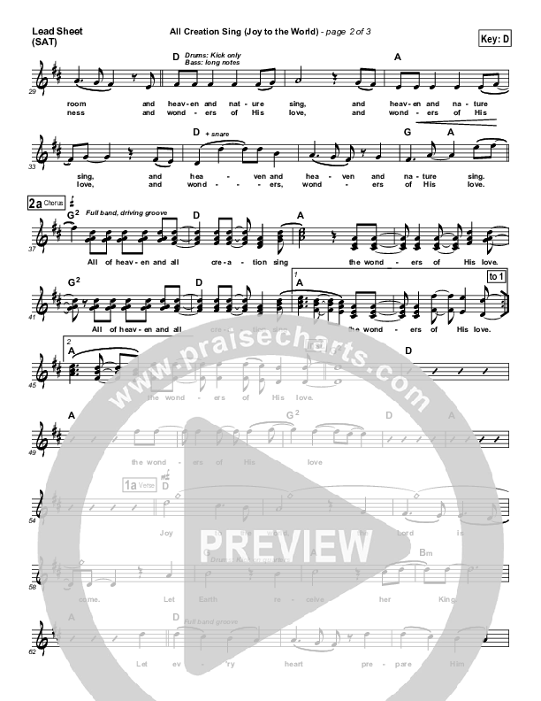 All Creation Sing (Joy To The World) Lead Sheet (SAT) (FEE Band)