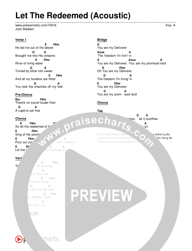 Let The Redeemed (Acoustic) Chords & Lyrics (Josh Baldwin)