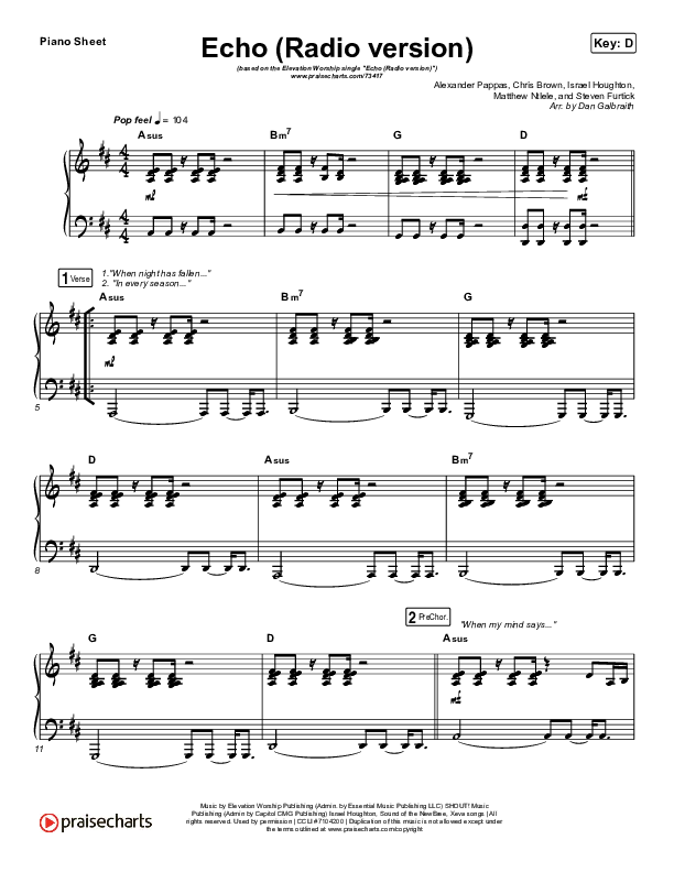 Echo (Radio) Piano Sheet (Elevation Worship)
