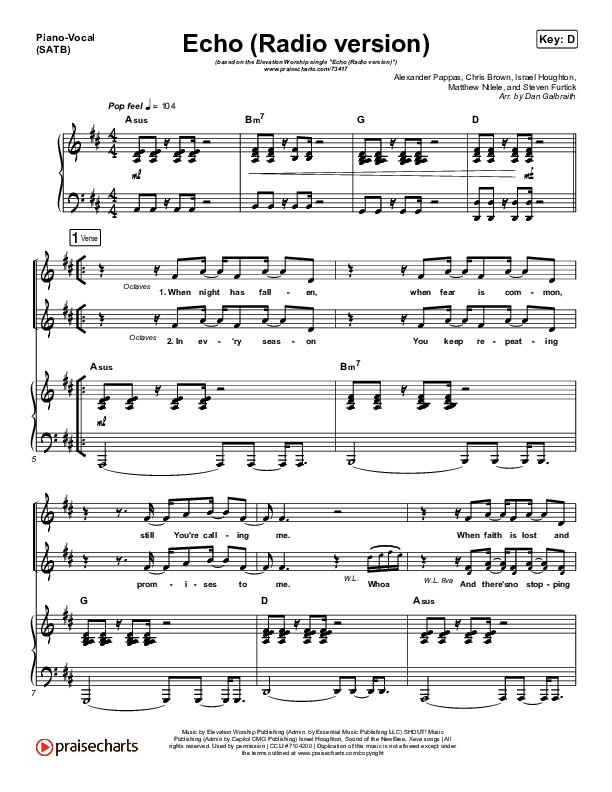 Echo (Radio) Piano/Vocal (SATB) (Elevation Worship)
