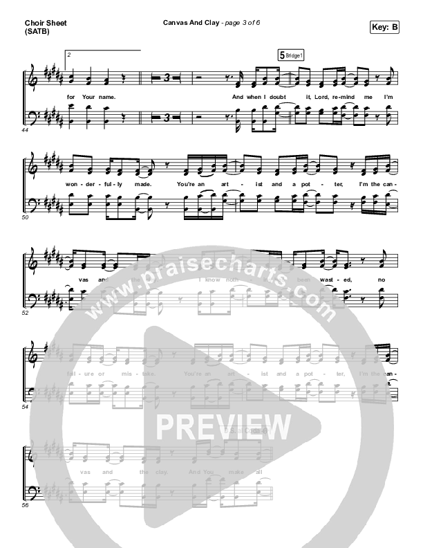 Canvas And Clay (Live) Choir Sheet (SATB) (Pat Barrett)