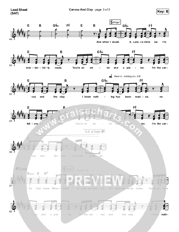 Canvas And Clay (Live) Lead Sheet (SAT) (Pat Barrett)