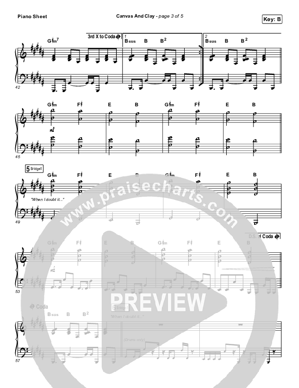 Canvas And Clay (Live) Piano Sheet (Pat Barrett)