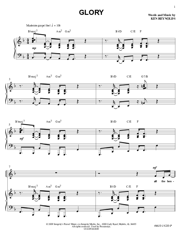 Glory Piano/Vocal (Ken Reynolds)