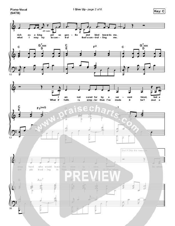 I Give Up Piano/Vocal (SATB) (Laura Story)