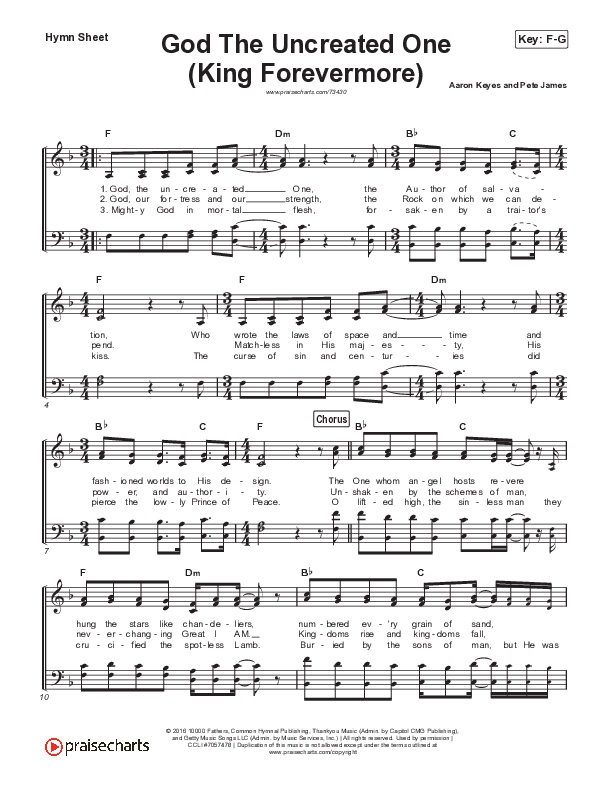 God The Uncreated One (King Forevermore) (Live) Hymn Sheet (Keith & Kristyn Getty / Tommy Bailey)