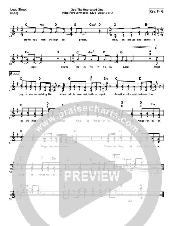 God The Uncreated One (King Forevermore) (Live) Lead Sheet (SAT) (Keith & Kristyn Getty / Tommy Bailey)
