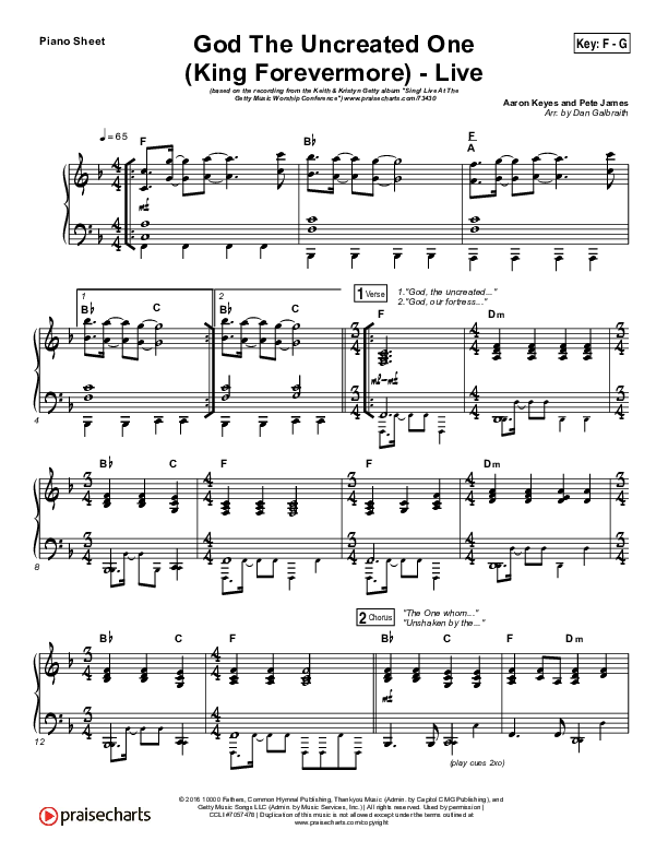 God The Uncreated One (King Forevermore) (Live) Piano Sheet (Keith & Kristyn Getty / Tommy Bailey)