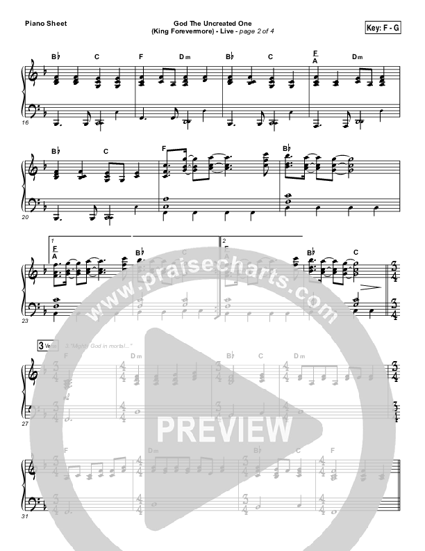 God The Uncreated One (King Forevermore) (Live) Piano Sheet (Keith & Kristyn Getty / Tommy Bailey)