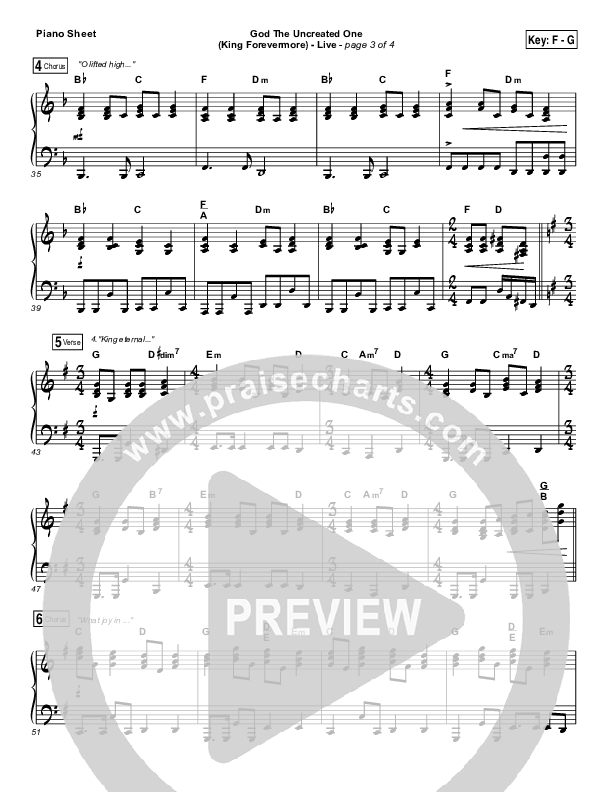 God The Uncreated One (King Forevermore) (Live) Piano Sheet (Keith & Kristyn Getty / Tommy Bailey)