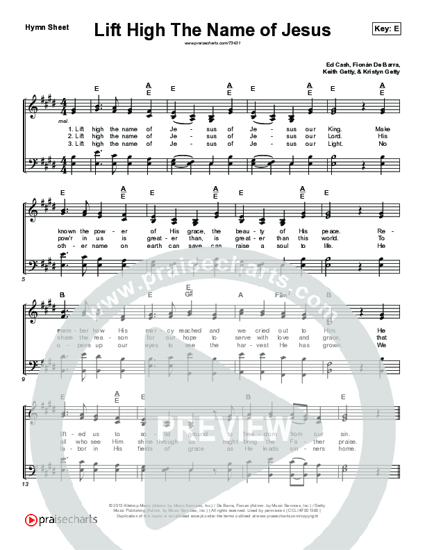Lift High The Name Of Jesus (Live) Hymn Sheet (Keith & Kristyn Getty)