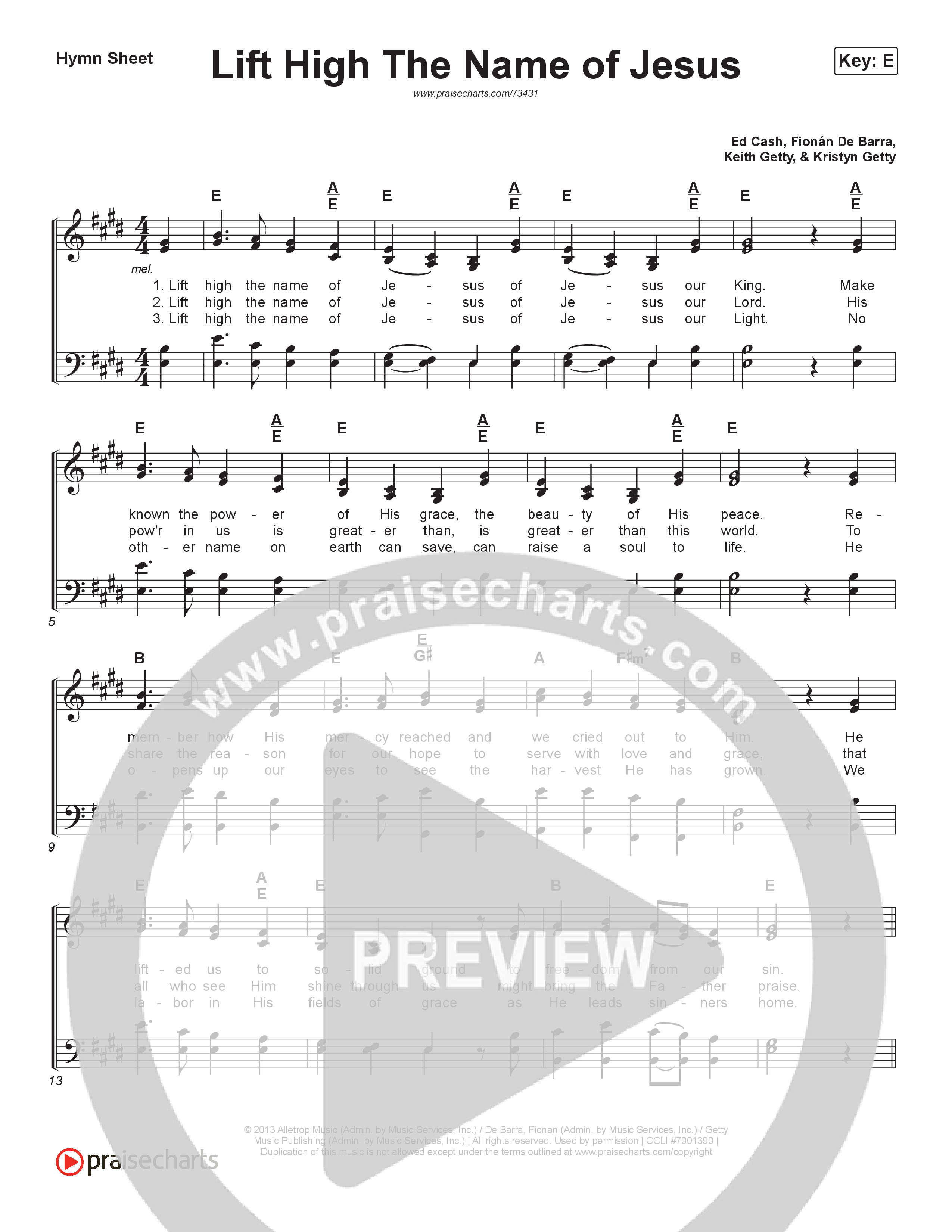 Lift High The Name Of Jesus (Live) Hymn Sheet (Keith & Kristyn Getty)