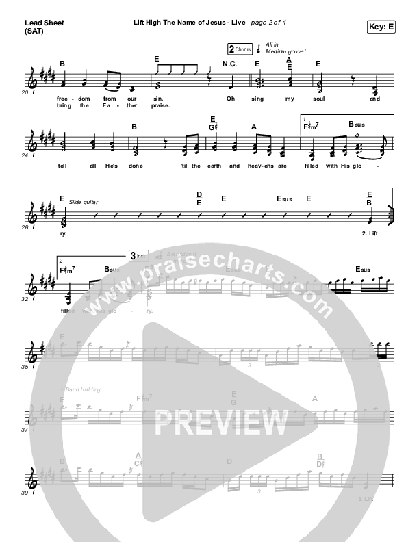 Lift High The Name Of Jesus (Live) Lead Sheet (SAT) (Keith & Kristyn Getty)