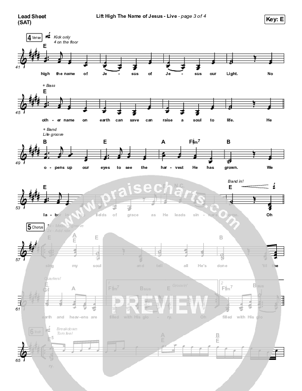 Lift High The Name Of Jesus (Live) Lead Sheet (SAT) (Keith & Kristyn Getty)