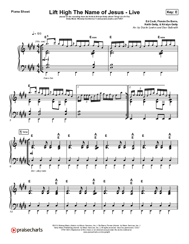 Lift High The Name Of Jesus (Live) Piano Sheet (Keith & Kristyn Getty)