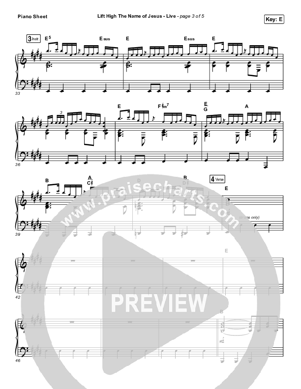 Lift High The Name Of Jesus (Live) Piano Sheet (Keith & Kristyn Getty)