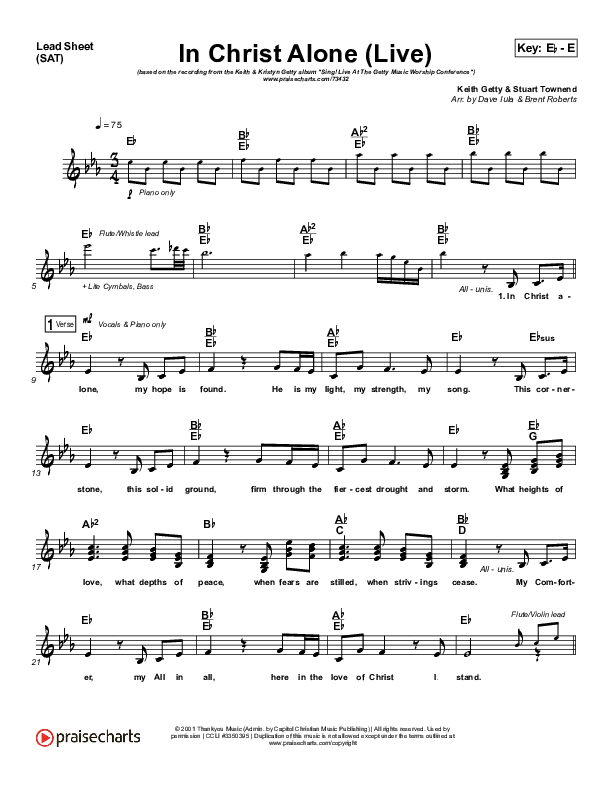 In Christ Alone (Live) Lead Sheet (SAT) (Keith & Kristyn Getty)