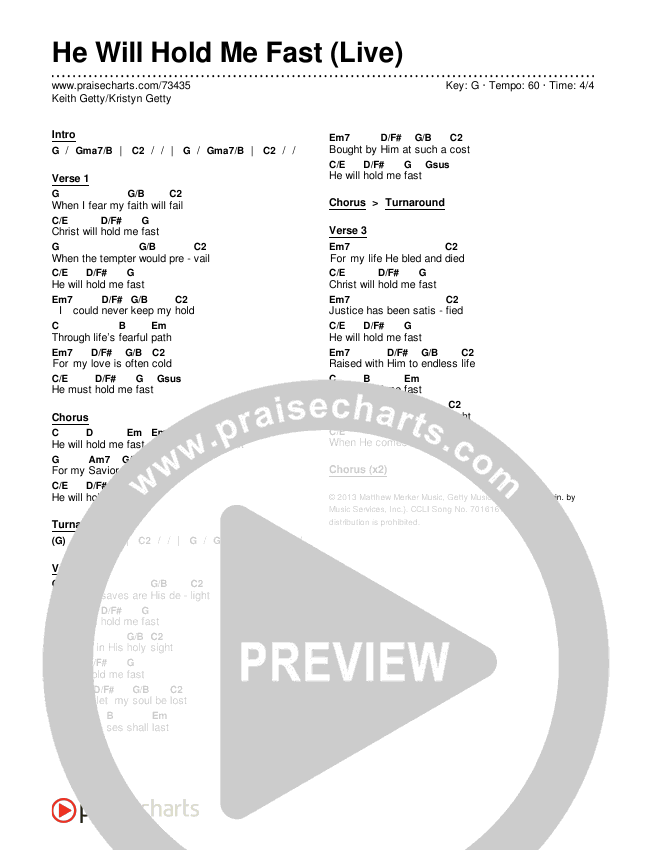 He Will Hold Me Fast (Live) Chords & Lyrics (Keith & Kristyn Getty)