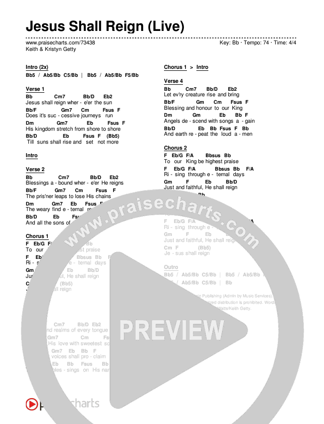 Jesus Shall Reign (Live) Chords & Lyrics (Keith & Kristyn Getty)