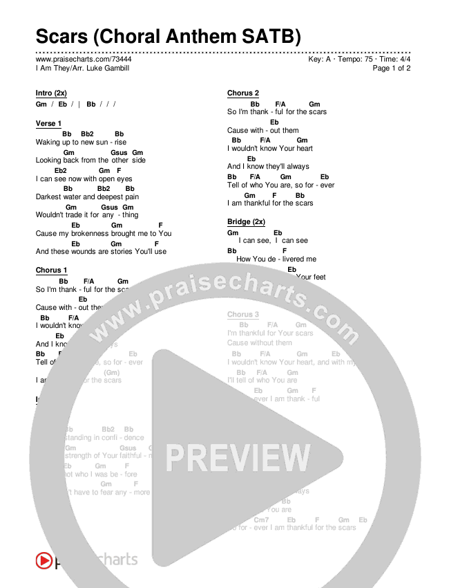 Scars (Choral Anthem SATB) Chords & Lyrics (I Am They / Arr. Luke Gambill)
