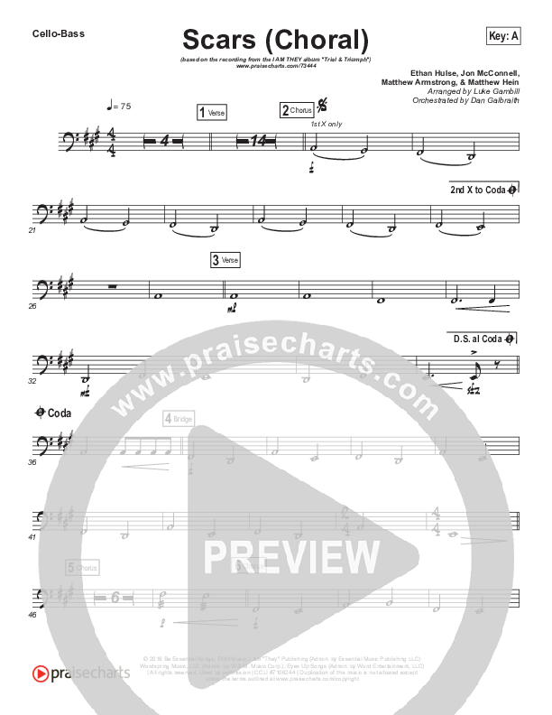 Scars (Choral Anthem SATB) Cello/Bass (I Am They / Arr. Luke Gambill)