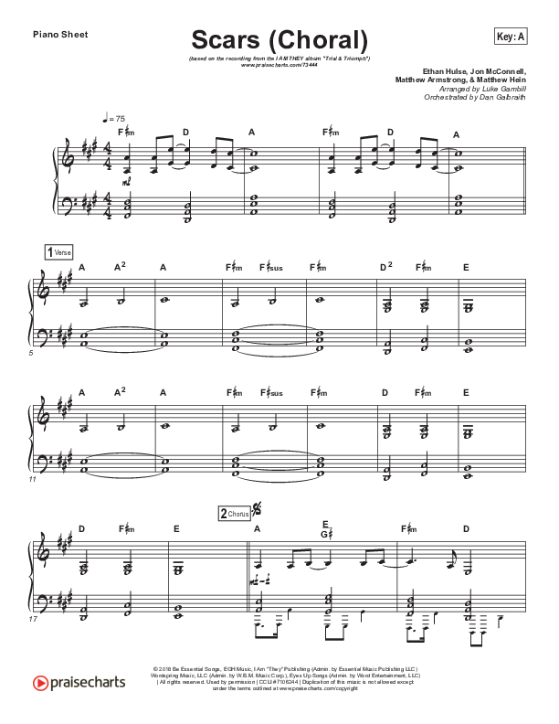 Scars (Choral Anthem SATB) Piano Sheet (I Am They / Arr. Luke Gambill)