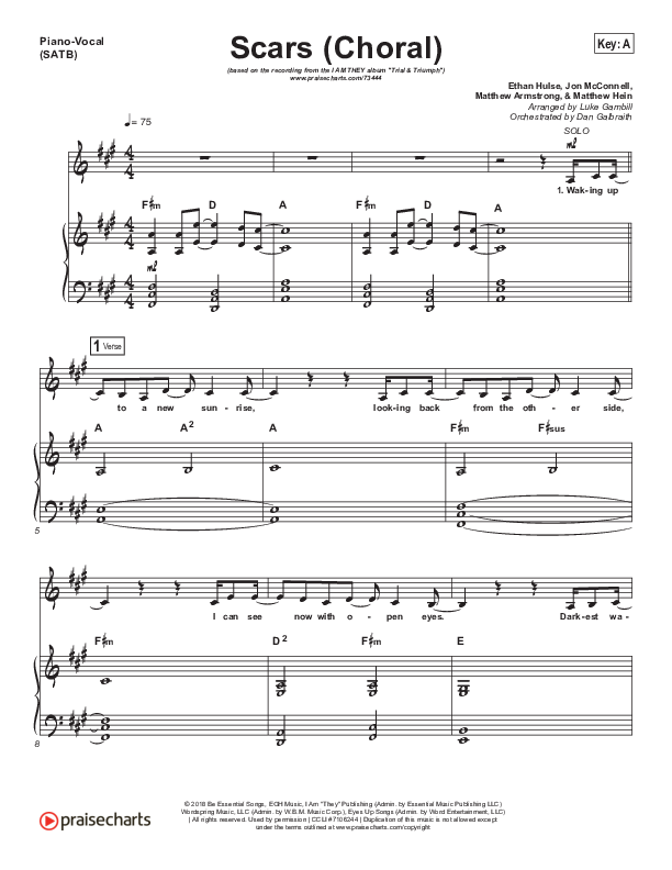Scars (Choral Anthem SATB) Lead & Piano/Vocal (I Am They / Arr. Luke Gambill)