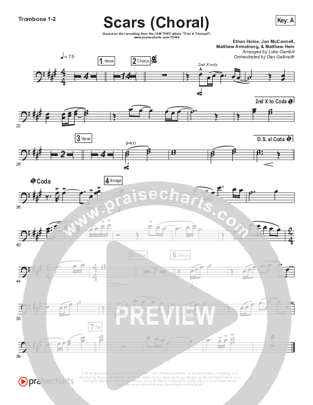 Scars (Choral Anthem SATB) Trombone 1/2 (I Am They / Arr. Luke Gambill)
