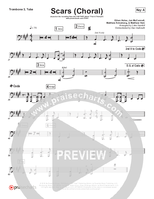 Scars (Choral Anthem SATB) Trombone 3/Tuba (I Am They / Arr. Luke Gambill)