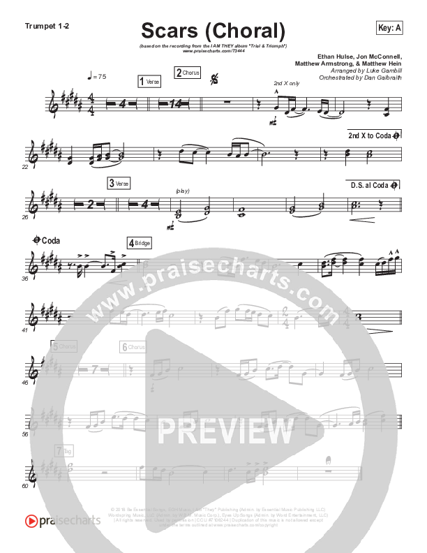 Scars (Choral Anthem SATB) Trumpet 1,2 (I Am They / Arr. Luke Gambill)