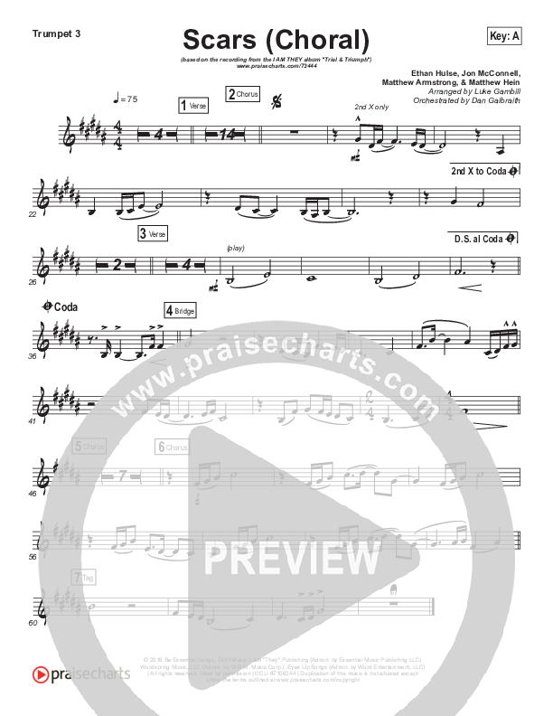 Scars (Choral Anthem SATB) Trumpet 3 (I Am They / Arr. Luke Gambill)