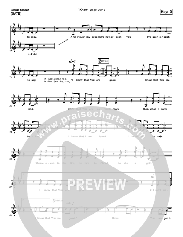 I Know Choir Sheet (SATB) (Big Daddy Weave)