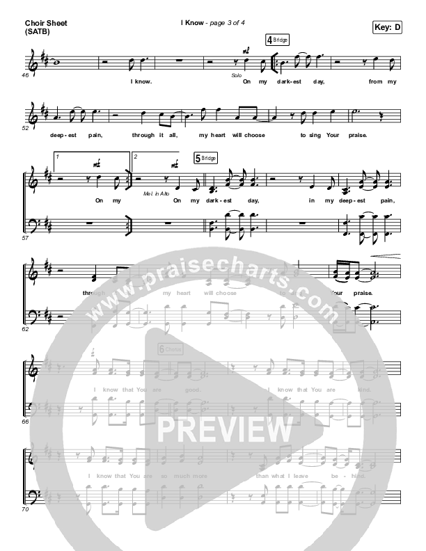 I Know Choir Sheet (SATB) (Big Daddy Weave)