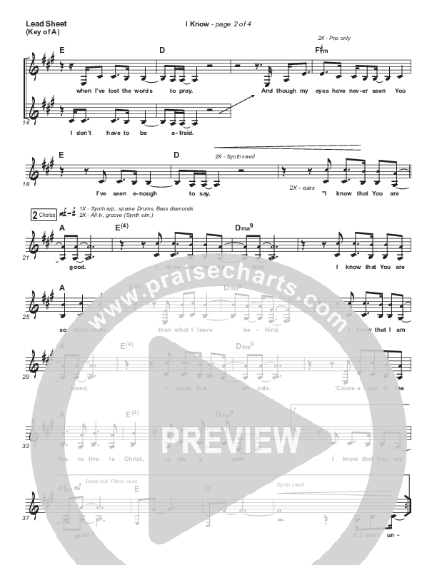 I Know Lead Sheet (Melody) (Big Daddy Weave)